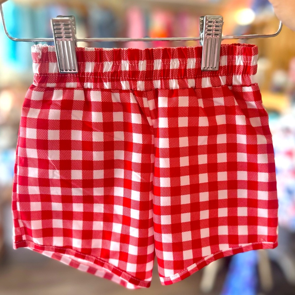 Boys Red Gingham Swim Trunks 18M & 6 NWT